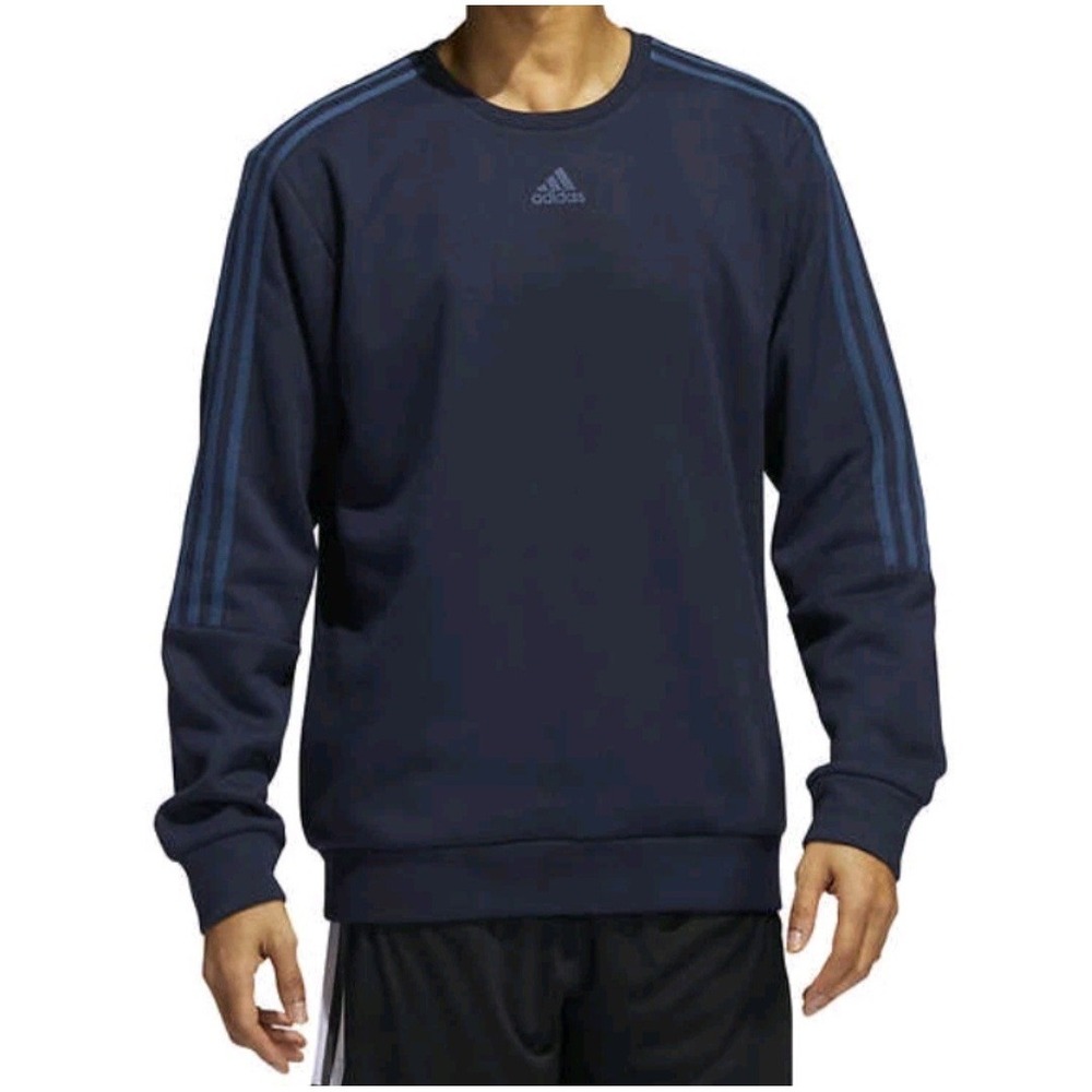 Adidas Blue End Plastic Waist Sustainable Athleisure 3 Stripe Crewneck Size M